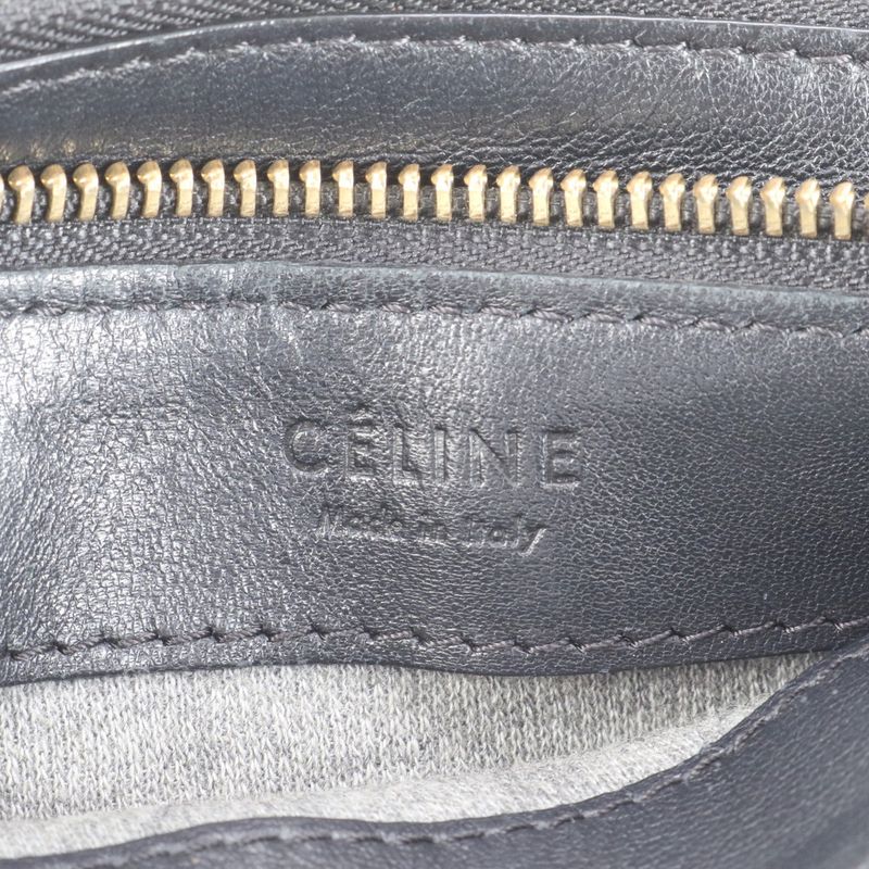 Celine Trio Leather Shoulder Bag Crossbody Genuine Leather Black Women ERM