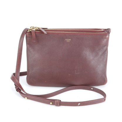 Celine Trio Wine Red Leather Shoulder Bag Crossbody Genuine Leather Women ERM