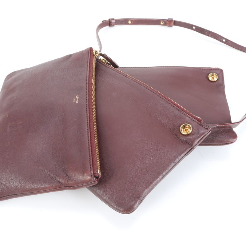 Celine Trio Wine Red Leather Shoulder Bag Crossbody Genuine Leather Women ERM