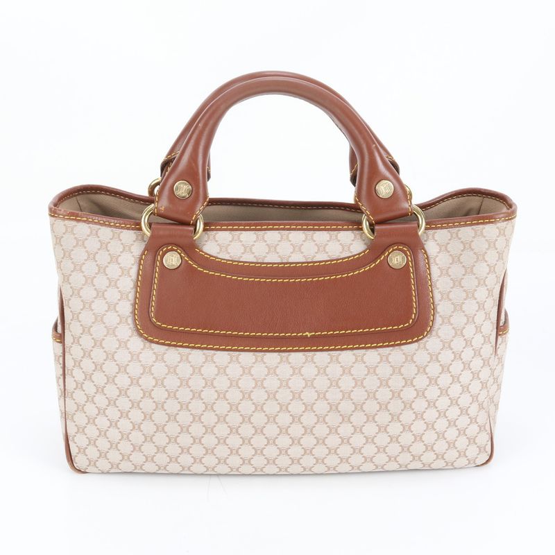 Celine Macadam Leather Handbag Tote Genuine Leather Brown Women's EEM Da33-9