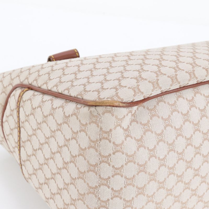 Celine Macadam Leather Handbag Tote Genuine Leather Brown Women's EEM Da33-9