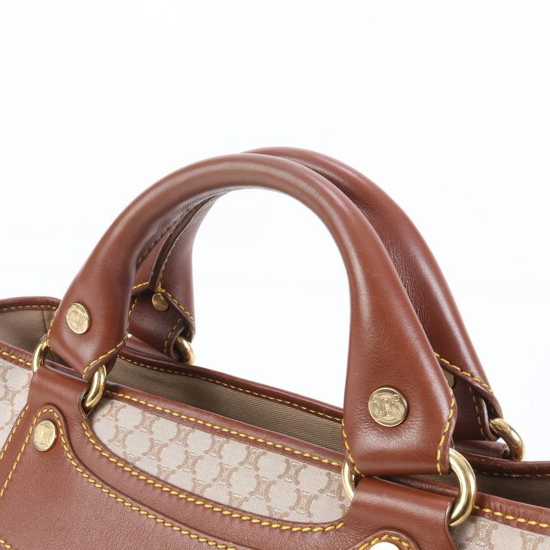 Celine Macadam Leather Handbag Tote Genuine Leather Brown Women's EEM Da33-9