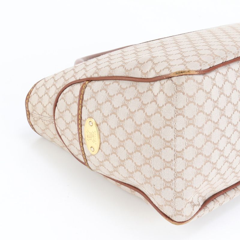 Celine Macadam Leather Handbag Tote Genuine Leather Brown Women's EEM Da33-9