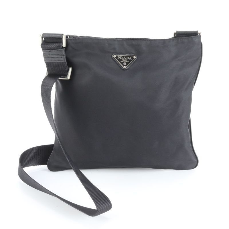 Prada Tessuto Nylon Triangle Logo Shoulder Bag Crossbody Messenger Black Men's