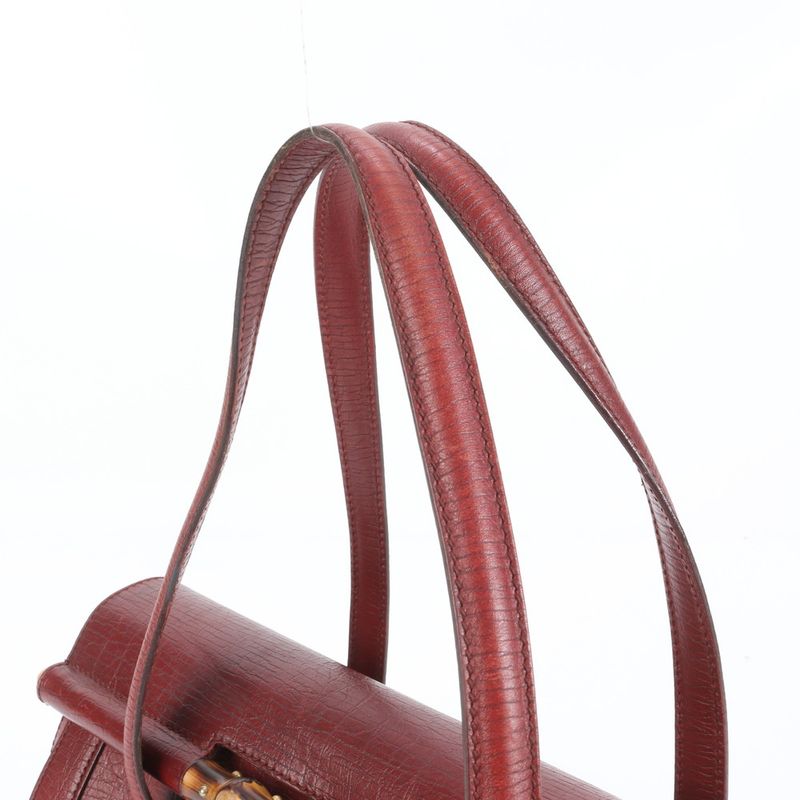 Gucci Bamboo 114993 Leather Shoulder Bag Shoulder Red Tote Hand Genuine Leather
