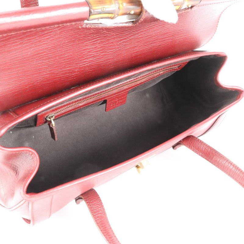Gucci Bamboo 114993 Leather Shoulder Bag Shoulder Red Tote Hand Genuine Leather