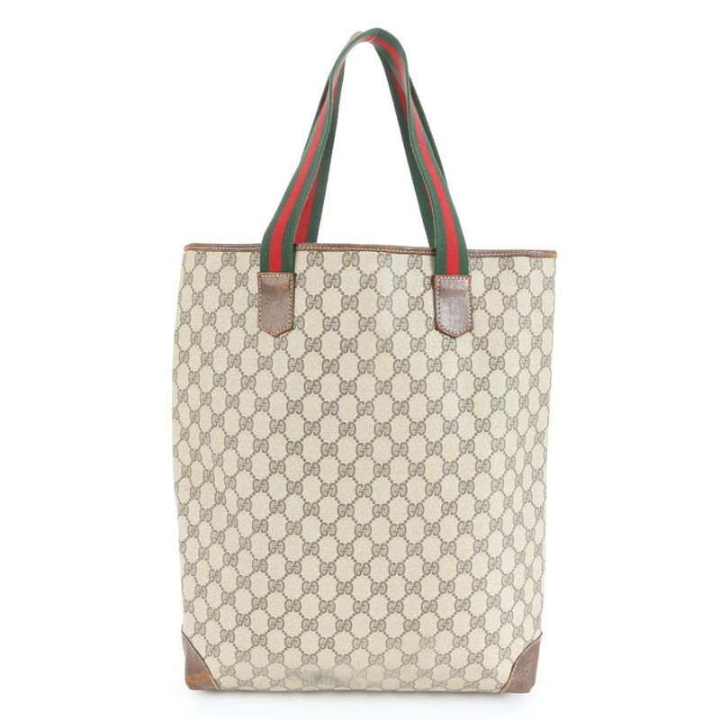 Vintage Gucci GG Supreme Sherry Line Leather Tote Bag Shoulder Commute A4 Men
