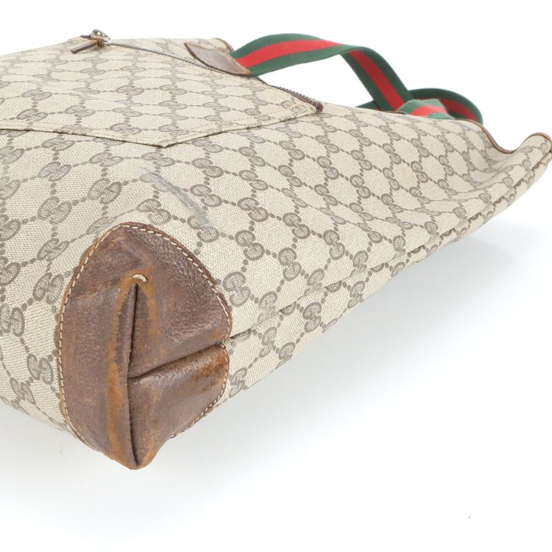 Vintage Gucci GG Supreme Sherry Line Leather Tote Bag Shoulder Commute A4 Men