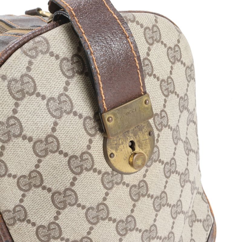 Vintage Gucci GG Supreme Sherry Line Leather Boston Bag Business Travel Tote