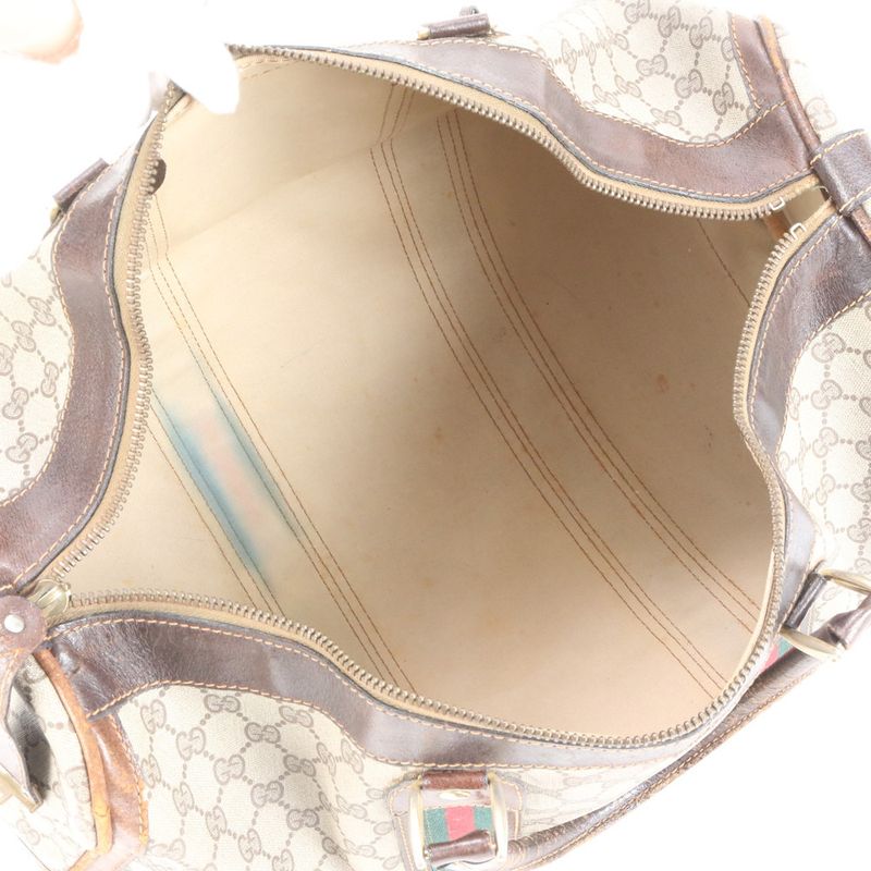 Vintage Gucci GG Supreme Sherry Line Leather Boston Bag Business Travel Tote