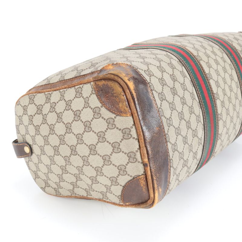 Vintage Gucci GG Supreme Sherry Line Leather Boston Bag Business Travel Tote