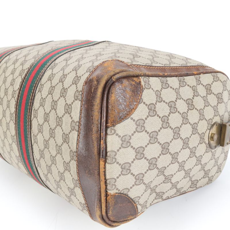 Vintage Gucci GG Supreme Sherry Line Leather Boston Bag Business Travel Tote