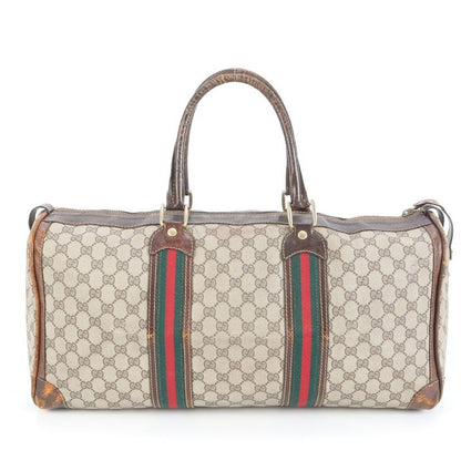 Vintage Gucci GG Supreme Sherry Line Leather Boston Bag Business Travel Tote