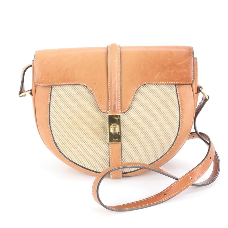 Celine SASE 16 Medium Leather Shoulder Bag Crossbody Hand Genuine Leather Brown