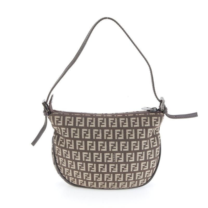 Fendi Zucchino Leather Shoulder Bag With Hologram Seal Shoulder Genuine Leather