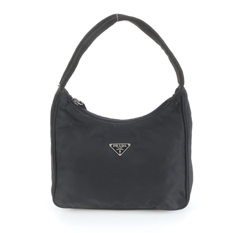 Prada Tessuto Nylon Triangle Logo Handbag Tote Black Women's RRM Da22-6