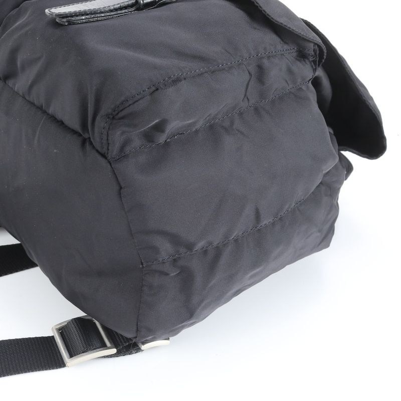 Prada Tessuto Nylon Triangle Logo Leather Backpack Sac Shoulder Bag Black