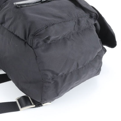 Prada Tessuto Nylon Triangle Logo Leather Backpack Sac Shoulder Bag Black