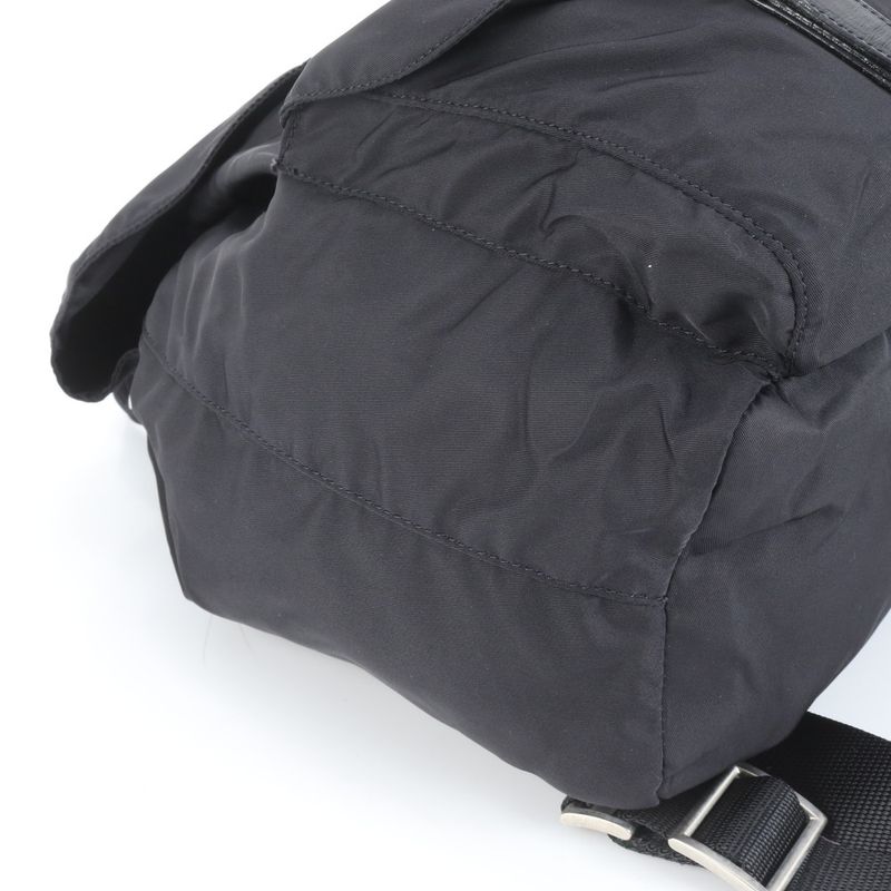Prada Tessuto Nylon Triangle Logo Leather Backpack Sac Shoulder Bag Black
