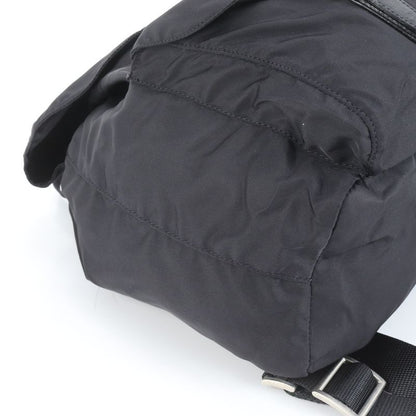 Prada Tessuto Nylon Triangle Logo Leather Backpack Sac Shoulder Bag Black