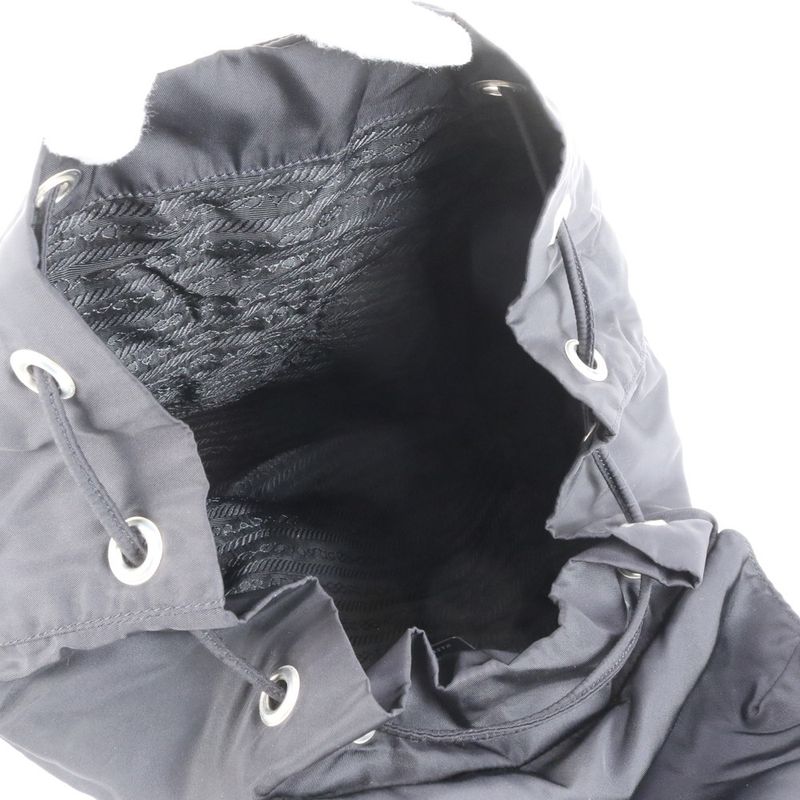 Prada Tessuto Nylon Triangle Logo Leather Backpack Sac Shoulder Bag Black