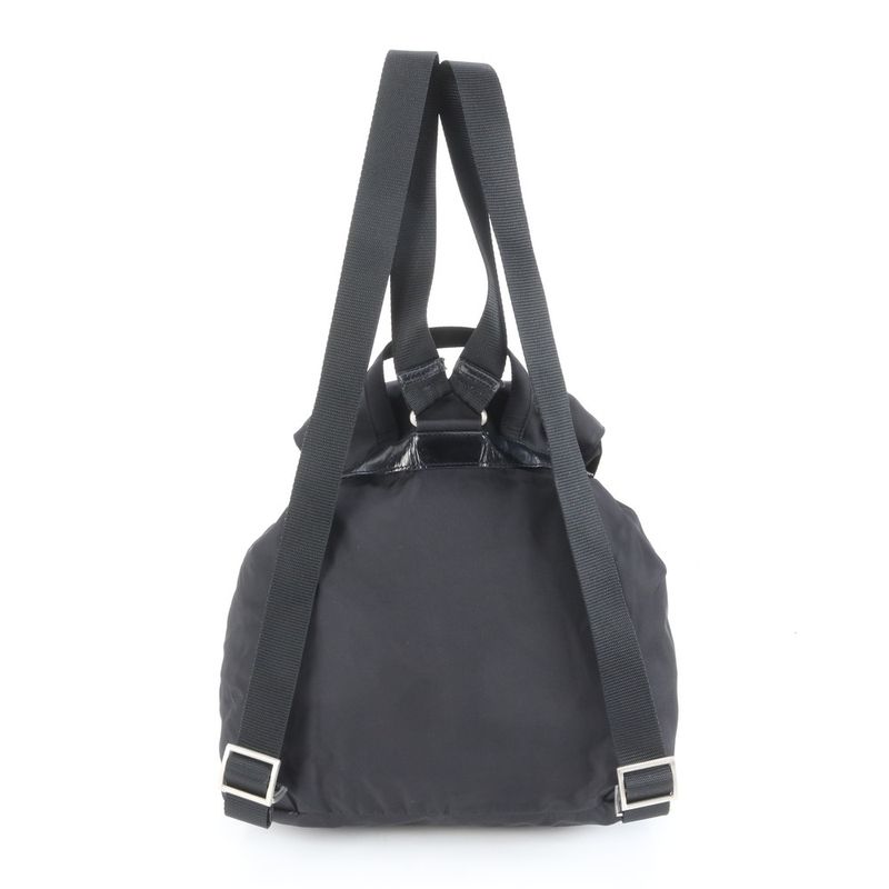 Prada Tessuto Nylon Triangle Logo Leather Backpack Sac Shoulder Bag Black