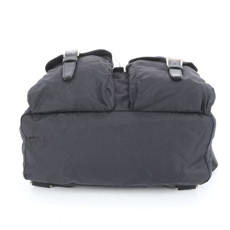 Prada Tessuto Nylon Triangle Logo Leather Backpack Sac Shoulder Bag Black