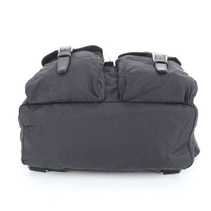 Prada Tessuto Nylon Triangle Logo Leather Backpack Sac Shoulder Bag Black