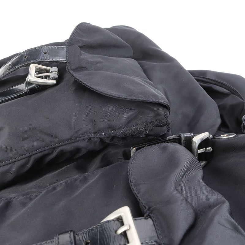 Prada Tessuto Nylon Triangle Logo Leather Backpack Sac Shoulder Bag Black