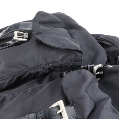 Prada Tessuto Nylon Triangle Logo Leather Backpack Sac Shoulder Bag Black