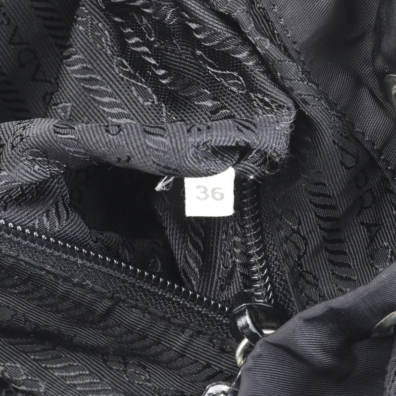 Prada Tessuto Nylon Triangle Logo Leather Backpack Sac Shoulder Bag Black