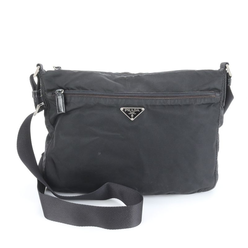 Prada Tessuto Nylon Triangle Logo Shoulder Bag Crossbody Messenger Black Men's