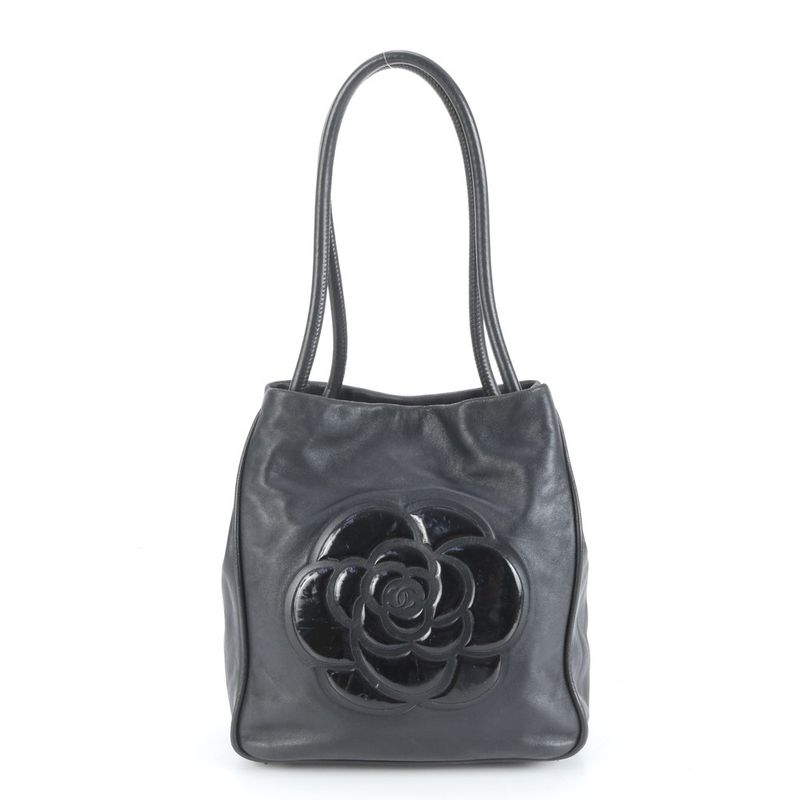 Chanel With Serial Seal Camellia Coco Mark Lambskin Leather Tote Bag Shoulder