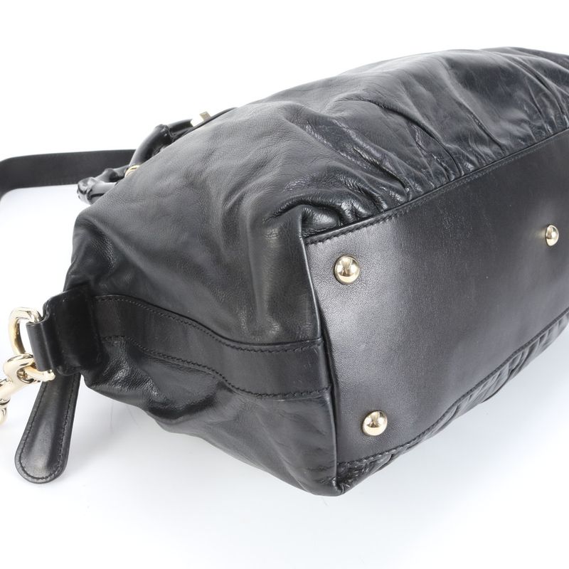 Gucci Bamboo 189867 Leather 2WAY Shoulder Bag Crossbody Hand Tote Genuine