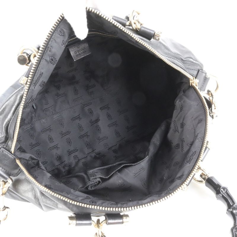Gucci Bamboo 189867 Leather 2WAY Shoulder Bag Crossbody Hand Tote Genuine