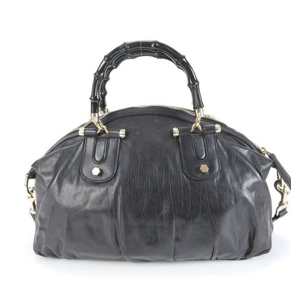 Gucci Bamboo 189867 Leather 2WAY Shoulder Bag Crossbody Hand Tote Genuine