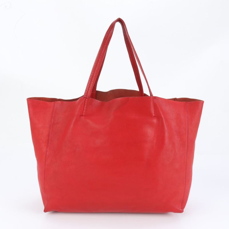 Celine Cabas Horizontal Red Leather Tote Bag Shoulder Genuine Leather A4 Ladies