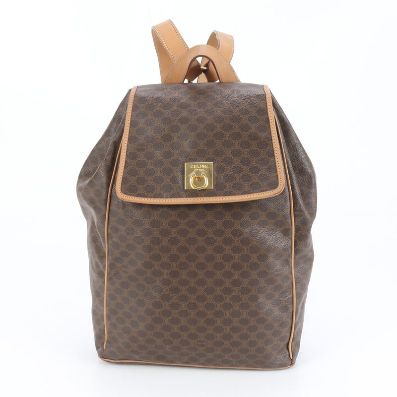 Celine Macadam Leather Backpack Sac Backpack Shoulder Bag Brown Women EEM Da35-9