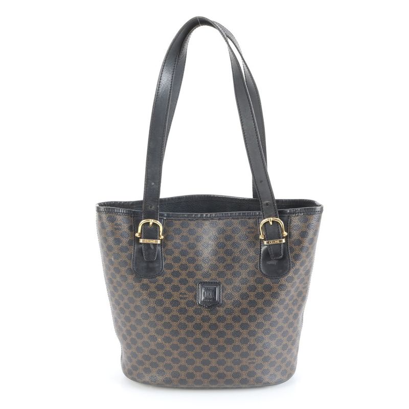 Celine Macadam Leather Tote Bag Shoulder Hand Genuine Leather Black Women's RRM