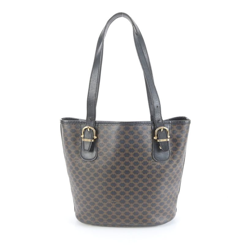 Celine Macadam Leather Tote Bag Shoulder Hand Genuine Leather Black Women's RRM