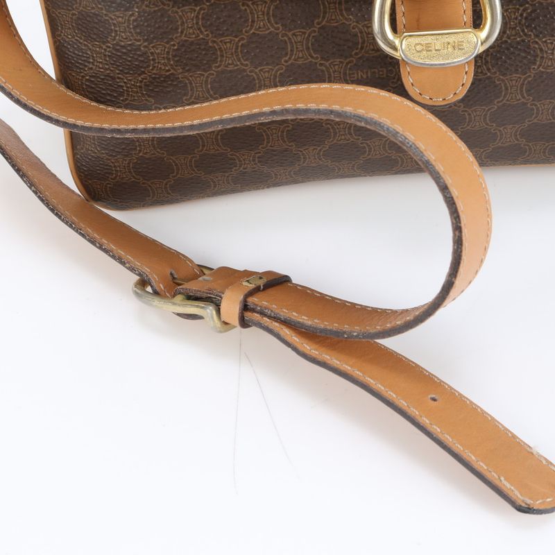 Celine Macadam Leather Shoulder Bag Crossbody Hand Tote Brown Women's RRM