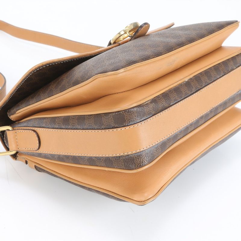 Celine Macadam Leather Shoulder Bag Crossbody Hand Tote Brown Women's RRM