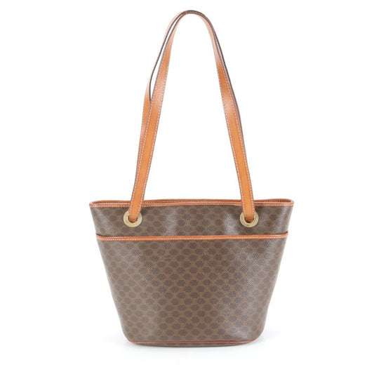 Vintage Celine Macadam Leather Tote Bag Shoulder Brown Women's EEM Da37-6
