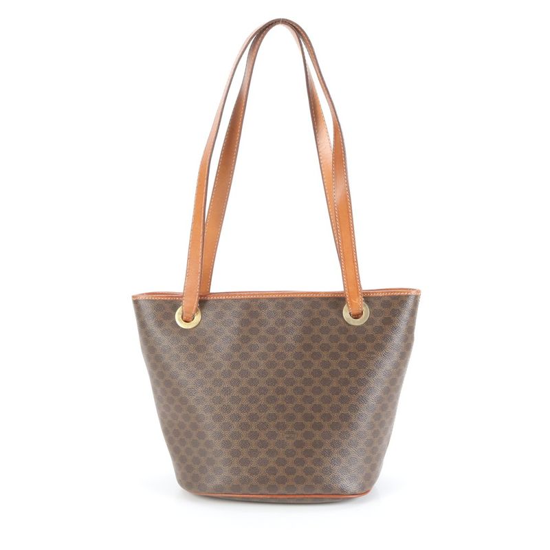 Vintage Celine Macadam Leather Tote Bag Shoulder Brown Women's EEM Da37-6