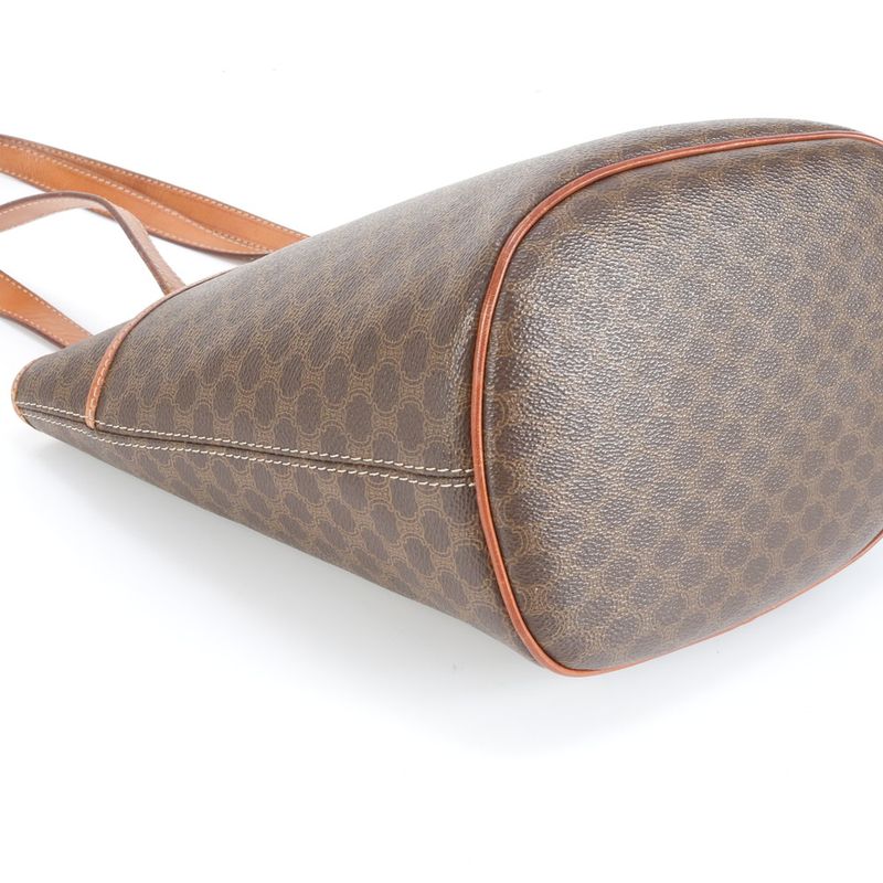 Vintage Celine Macadam Leather Tote Bag Shoulder Brown Women's EEM Da37-6