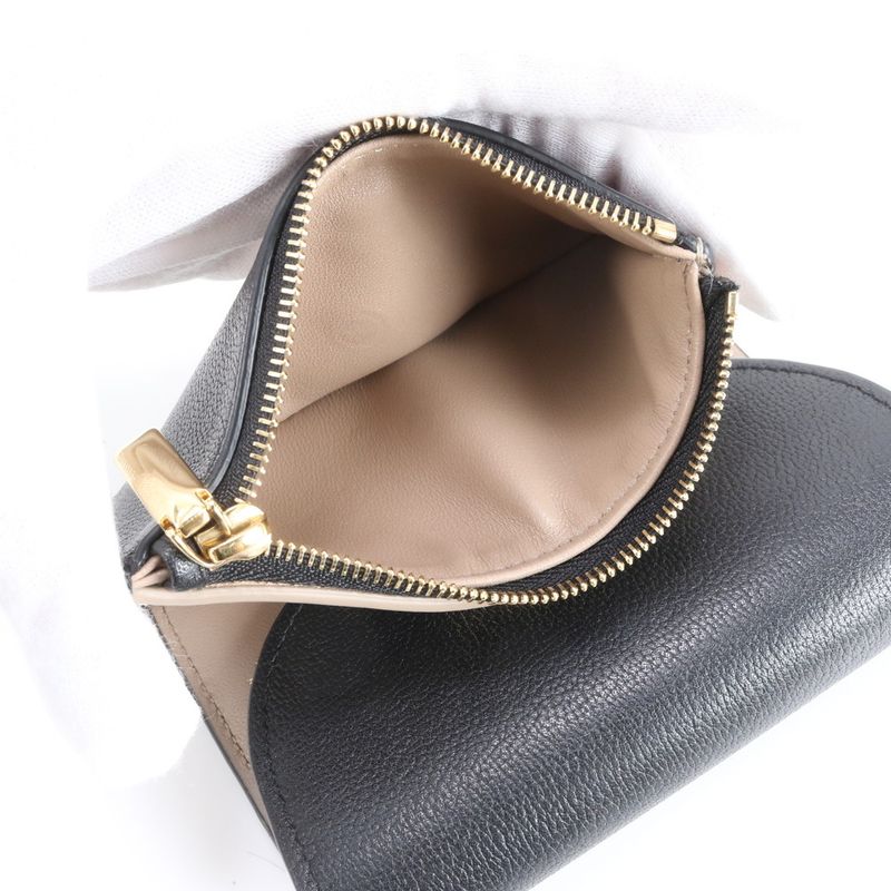 Tiffany & Co T Logo Leather Trifold Wallet Compact Wallet Genuine Black Women's