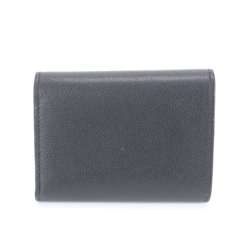 Tiffany & Co T Logo Leather Trifold Wallet Compact Wallet Genuine Black Women's