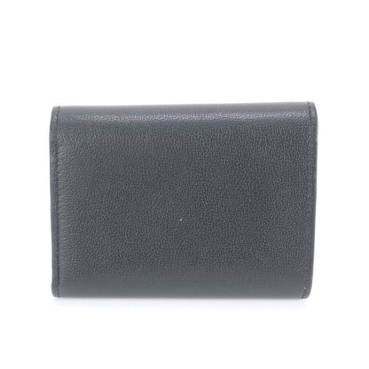 Tiffany & Co T Logo Leather Trifold Wallet Compact Wallet Genuine Black Women's