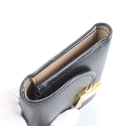 Tiffany & Co T Logo Leather Trifold Wallet Compact Wallet Genuine Black Women's