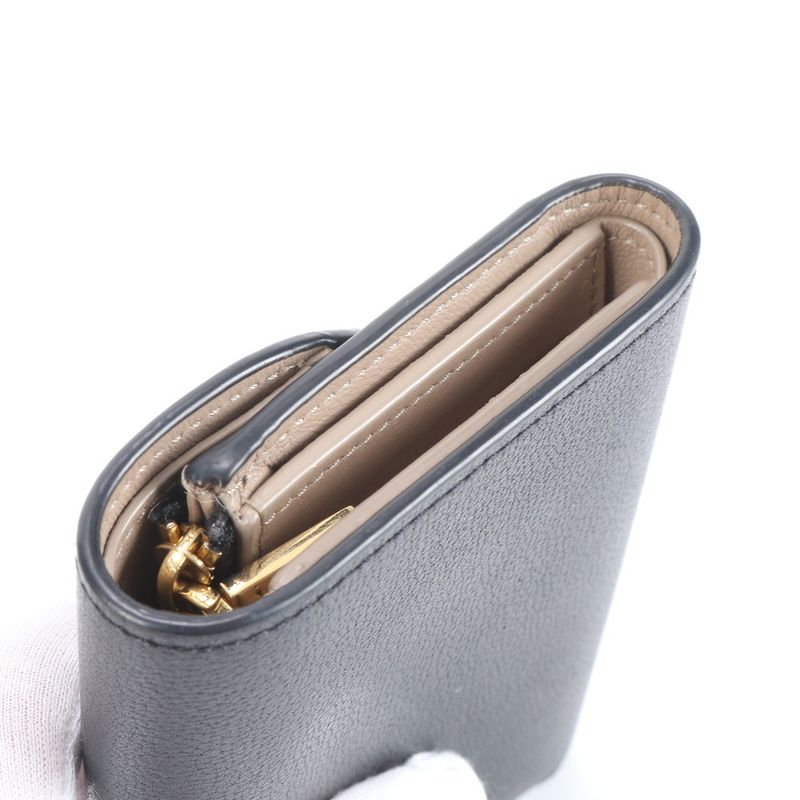 Tiffany & Co T Logo Leather Trifold Wallet Compact Wallet Genuine Black Women's